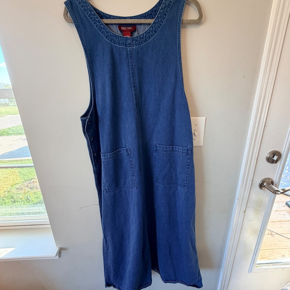 VTG Directives Denim Jumper Dress Women Large Blue Sleeveless Pockets Cottage